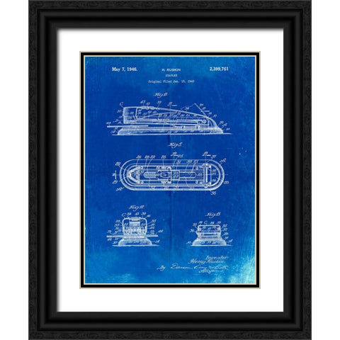 PP1052-Faded Blueprint Stapler Patent Poster Black Ornate Wood Framed Art Print with Double Matting by Borders, Cole