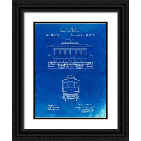 PP1069-Faded Blueprint Streetcar Patent Poster Black Ornate Wood Framed Art Print with Double Matting by Borders, Cole