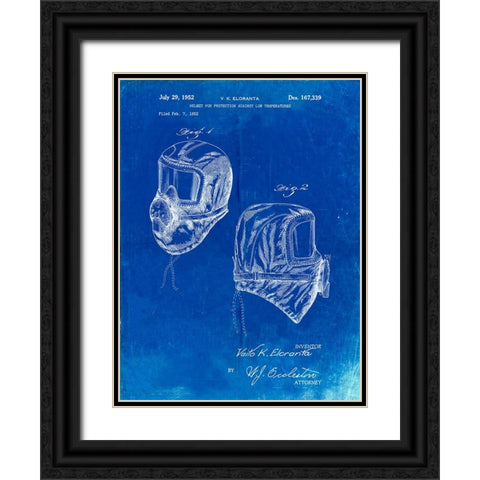 PP1071-Faded Blueprint Sub Zero Mask Patent Poster Black Ornate Wood Framed Art Print with Double Matting by Borders, Cole