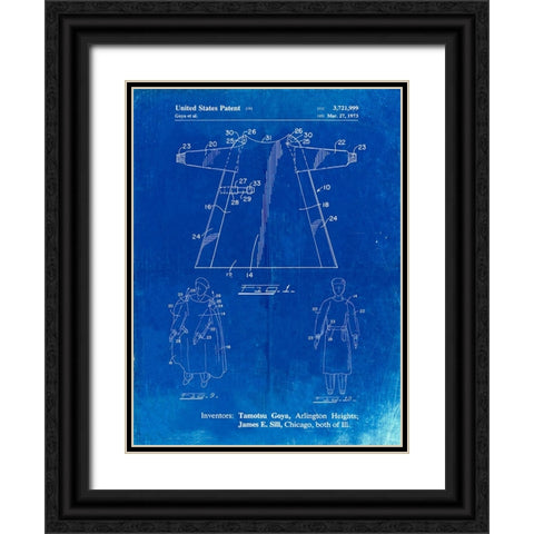 PP1074-Faded Blueprint Surgical Gown Patent Print Black Ornate Wood Framed Art Print with Double Matting by Borders, Cole