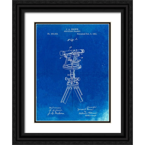 PP1075-Faded Blueprint Surveyor s Transit Black Ornate Wood Framed Art Print with Double Matting by Borders, Cole