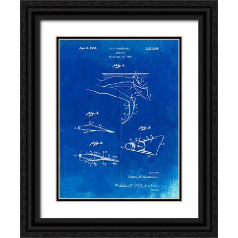 PP1079-Faded Blueprint Swim Fins Patent Poster Black Ornate Wood Framed Art Print with Double Matting by Borders, Cole