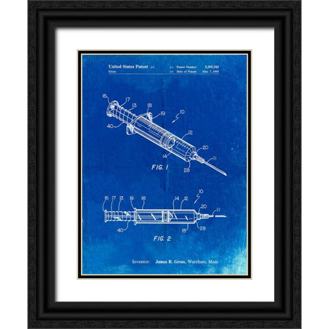 PP1080-Faded Blueprint Syringe Patent Poster Black Ornate Wood Framed Art Print with Double Matting by Borders, Cole