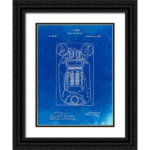 PP1083-Faded Blueprint T. A. Edison Vote Recorder Patent Poster Black Ornate Wood Framed Art Print with Double Matting by Borders, Cole