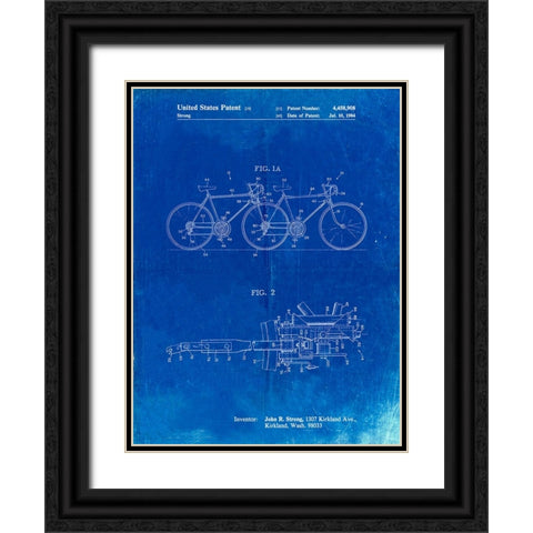 PP1084-Faded Blueprint Tandem Bicycle Patent Poster Black Ornate Wood Framed Art Print with Double Matting by Borders, Cole
