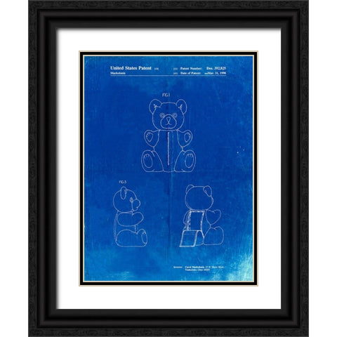 PP1085-Faded Blueprint Teddy Bear Poster Black Ornate Wood Framed Art Print with Double Matting by Borders, Cole