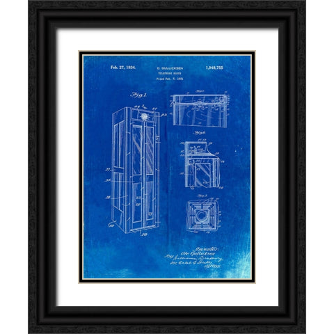 PP1088-Faded Blueprint Telephone Booth Patent Poster Black Ornate Wood Framed Art Print with Double Matting by Borders, Cole