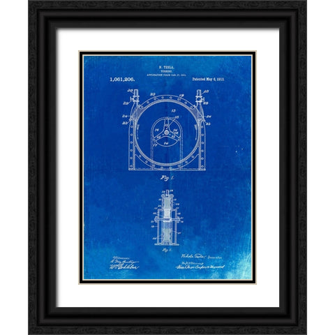 PP1097-Faded Blueprint Tesla Turbine Patent Poster Black Ornate Wood Framed Art Print with Double Matting by Borders, Cole