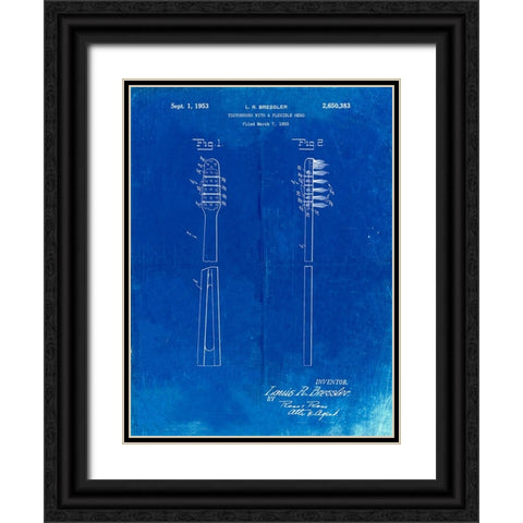 PP1102-Faded Blueprint Toothbrush Flexible Head Patent Poster Black Ornate Wood Framed Art Print with Double Matting by Borders, Cole