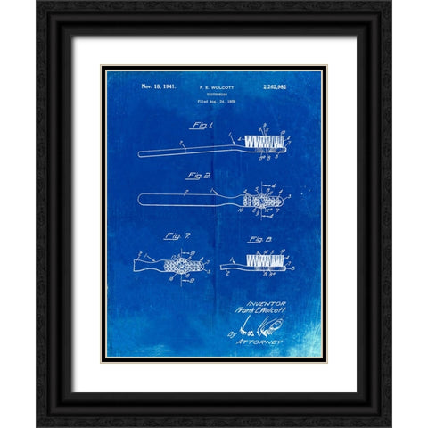 PP1103-Faded Blueprint Toothbrush Flexible Head Patent Poster Black Ornate Wood Framed Art Print with Double Matting by Borders, Cole