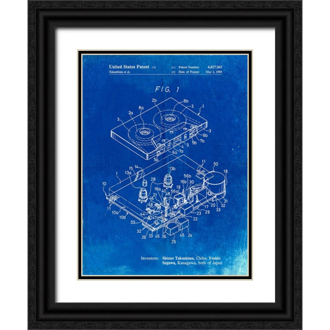 PP1104-Faded Blueprint Toshiba Cassette Tape Recorder Patent Poster Black Ornate Wood Framed Art Print with Double Matting by Borders, Cole