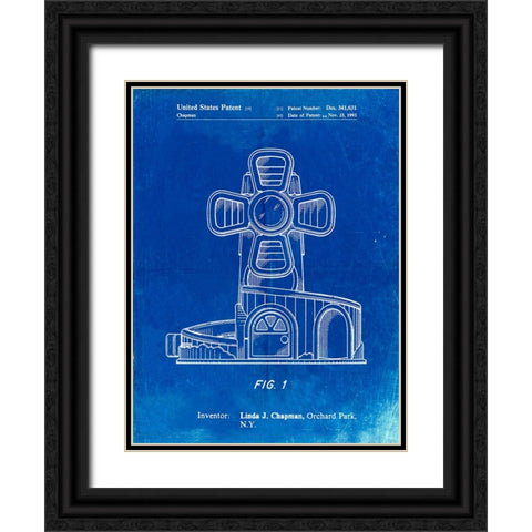 PP1108-Faded Blueprint Toy Windmill Poster Black Ornate Wood Framed Art Print with Double Matting by Borders, Cole