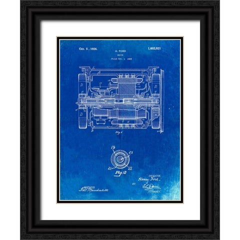 PP1110-Faded Blueprint Train Transmission Patent Poster Black Ornate Wood Framed Art Print with Double Matting by Borders, Cole