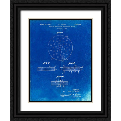 PP1113-Faded Blueprint Transistor Semiconductor Patent Poster Black Ornate Wood Framed Art Print with Double Matting by Borders, Cole