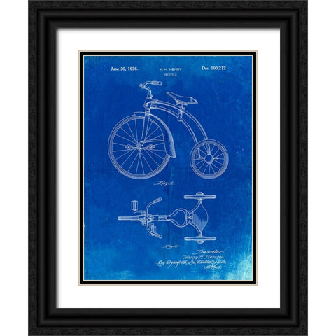 PP1114-Faded Blueprint Tricycle Patent Poster Black Ornate Wood Framed Art Print with Double Matting by Borders, Cole