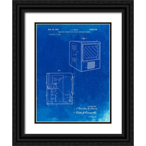 PP1115-Faded Blueprint Tube Television Patent Poster Black Ornate Wood Framed Art Print with Double Matting by Borders, Cole
