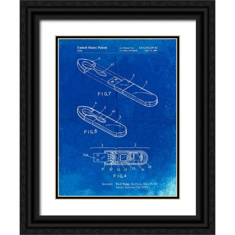 PP1120-Faded Blueprint USB Flash Drive Patent Poster Black Ornate Wood Framed Art Print with Double Matting by Borders, Cole