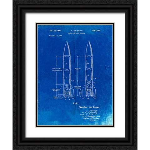 PP1129-Faded Blueprint Von Braun Rocket Missile Patent Poster Black Ornate Wood Framed Art Print with Double Matting by Borders, Cole
