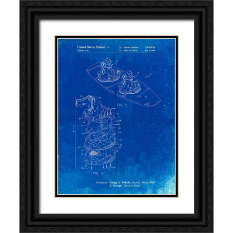 PP1131-Faded Blueprint Wakeboard Patent Poster Black Ornate Wood Framed Art Print with Double Matting by Borders, Cole