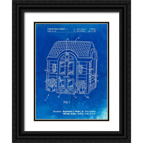 PP1132-Faded Blueprint Walk-in Childs Playhouse Poster Black Ornate Wood Framed Art Print with Double Matting by Borders, Cole