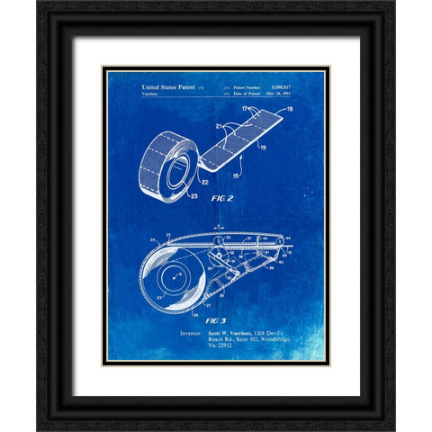 PP1133-Faded Blueprint White Out Tape Patent Poster Black Ornate Wood Framed Art Print with Double Matting by Borders, Cole