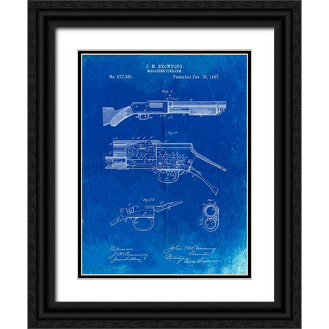 PP1136-Faded Blueprint Winchester Model 1897 Shotgun Black Ornate Wood Framed Art Print with Double Matting by Borders, Cole