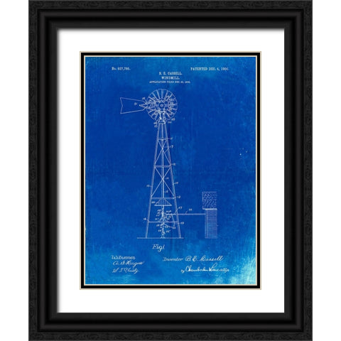 PP1137-Faded Blueprint Windmill 1906 Patent Poster Black Ornate Wood Framed Art Print with Double Matting by Borders, Cole