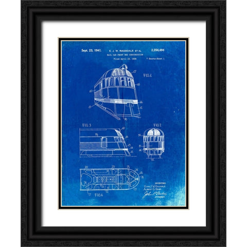 PP1141-Faded Blueprint Zephyr Train Patent Poster Black Ornate Wood Framed Art Print with Double Matting by Borders, Cole