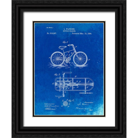 PP51-Faded Blueprint Bicycle Gearing 1894 Patent Poster Black Ornate Wood Framed Art Print with Double Matting by Borders, Cole