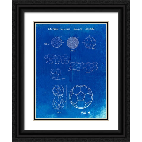 PP54-Faded Blueprint Soccer Ball 1985 Patent Poster Black Ornate Wood Framed Art Print with Double Matting by Borders, Cole