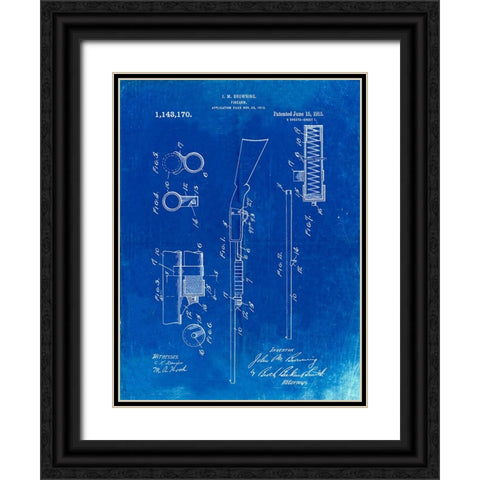 PP74-Faded Blueprint Ithaca Shotgun Patent Poster Black Ornate Wood Framed Art Print with Double Matting by Borders, Cole