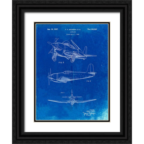PP82-Faded Blueprint Contra Propeller Low Wing Airplane Patent Black Ornate Wood Framed Art Print with Double Matting by Borders, Cole