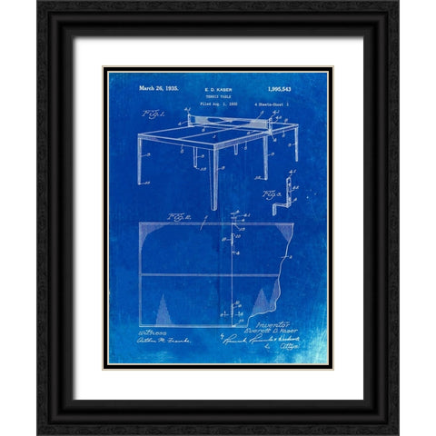 PP92-Faded Blueprint Table Tennis Patent Poster Black Ornate Wood Framed Art Print with Double Matting by Borders, Cole