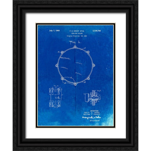 PP105-Faded Blueprint Drum Key Holder Patent Poster Black Ornate Wood Framed Art Print with Double Matting by Borders, Cole