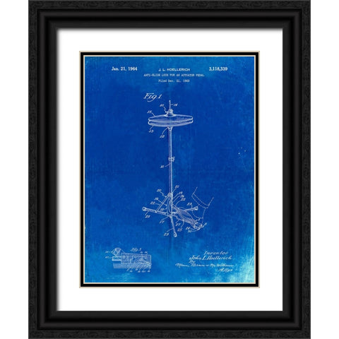 PP106-Faded Blueprint Hi Hat Cymbal Stand and Pedal Patent Poster Black Ornate Wood Framed Art Print with Double Matting by Borders, Cole