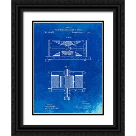 PP111-Faded Blueprint Tesla Dynamo Electric Machine Poster Black Ornate Wood Framed Art Print with Double Matting by Borders, Cole