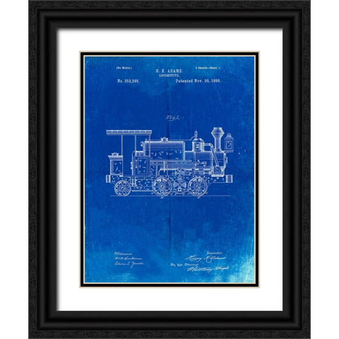 PP122- Faded Blueprint Steam Locomotive 1886 Patent Poster Black Ornate Wood Framed Art Print with Double Matting by Borders, Cole