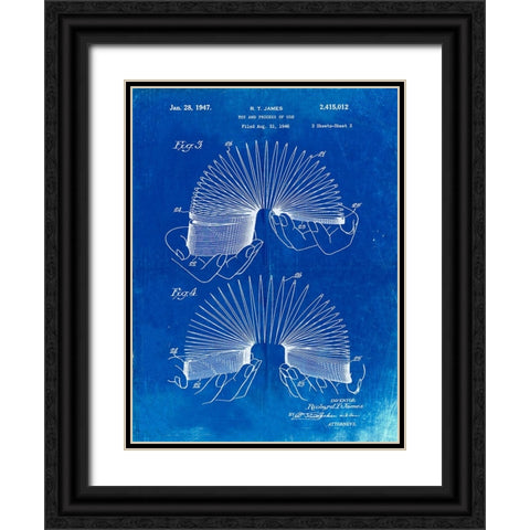 PP125- Faded Blueprint Slinky Toy Patent Poster Black Ornate Wood Framed Art Print with Double Matting by Borders, Cole