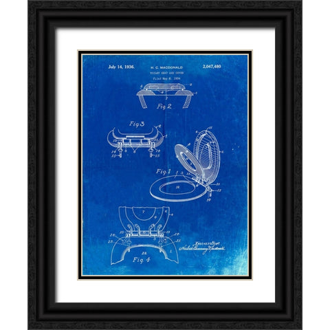PP130- Faded Blueprint Toilet Seat Poster Black Ornate Wood Framed Art Print with Double Matting by Borders, Cole
