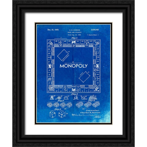 PP131- Faded Blueprint Monopoly Patent Poster Black Ornate Wood Framed Art Print with Double Matting by Borders, Cole