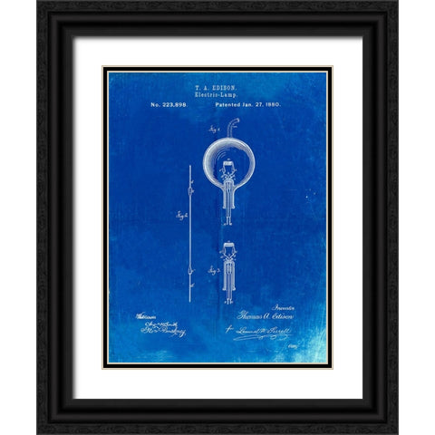 PP133- Faded Blueprint Thomas Edison Light Bulb Poster Black Ornate Wood Framed Art Print with Double Matting by Borders, Cole