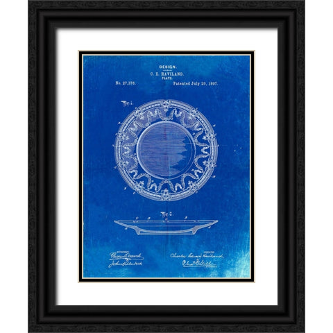 PP150- Faded Blueprint Haviland Dinner Plate Patent Poster Black Ornate Wood Framed Art Print with Double Matting by Borders, Cole