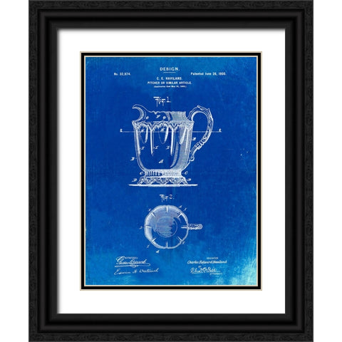 PP152- Faded Blueprint Kitchen Pitcher Poster Black Ornate Wood Framed Art Print with Double Matting by Borders, Cole