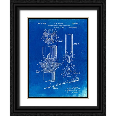 PP153- Faded Blueprint Phillips Head Screw Driver Patent Poster Black Ornate Wood Framed Art Print with Double Matting by Borders, Cole
