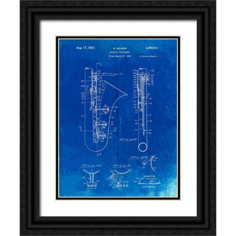 PP156- Faded Blueprint Selmer 1937 Saxophone Poster Black Ornate Wood Framed Art Print with Double Matting by Borders, Cole