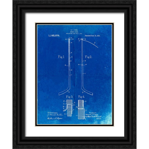 PP157- Faded Blueprint Hockey Stick 1915 Poster Black Ornate Wood Framed Art Print with Double Matting by Borders, Cole