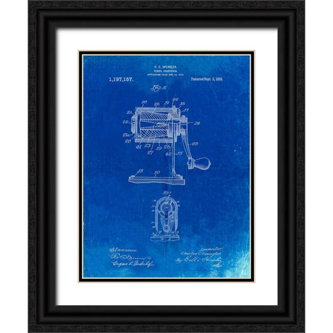 PP162- Faded Blueprint Pencil Sharpener Patent Poster Black Ornate Wood Framed Art Print with Double Matting by Borders, Cole