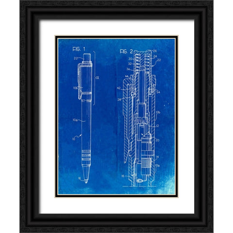 PP163- Faded Blueprint Ball Point Pen Patent Poster Black Ornate Wood Framed Art Print with Double Matting by Borders, Cole