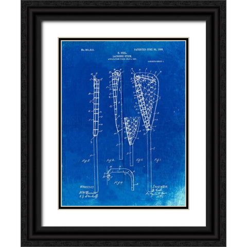 PP166- Faded Blueprint Lacrosse Stick Patent Poster Black Ornate Wood Framed Art Print with Double Matting by Borders, Cole