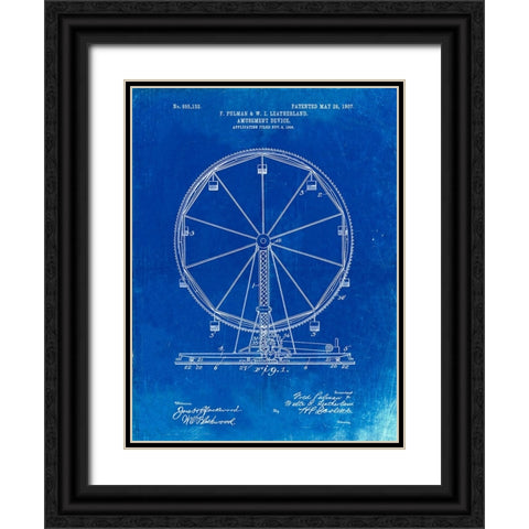 PP167- Faded Blueprint Ferris Wheel Poster Black Ornate Wood Framed Art Print with Double Matting by Borders, Cole